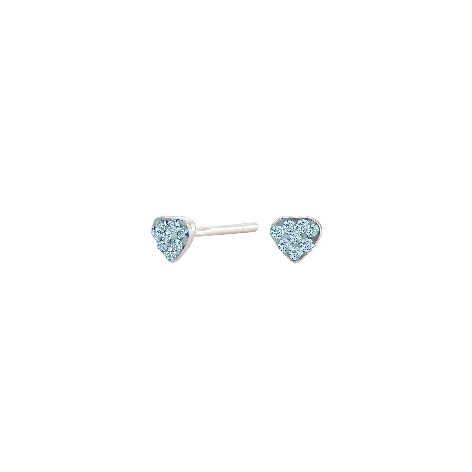 Rhod. silver earrings heart w/blue cz.