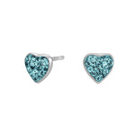 Rhod. silver earrings heart w/blue cz. 6mm