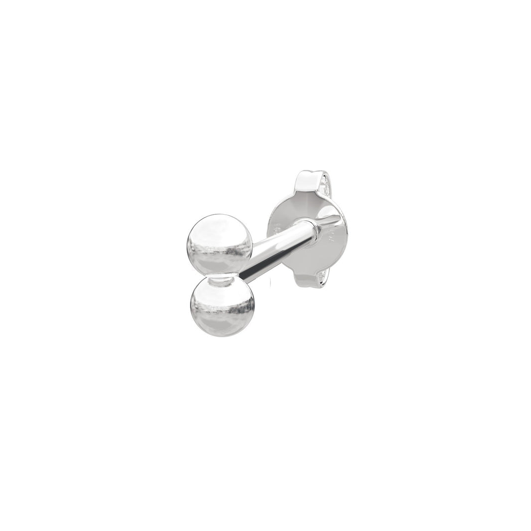 Rhod. silver earring w/2 balls PIERCE52 1 pc.