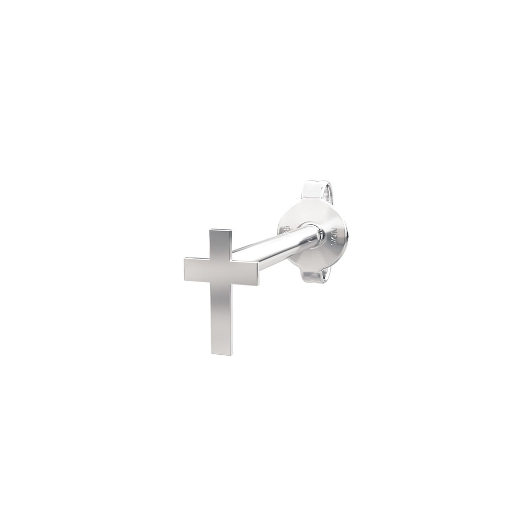 Rhod. silver earring cross PIERCE52 1 pc.