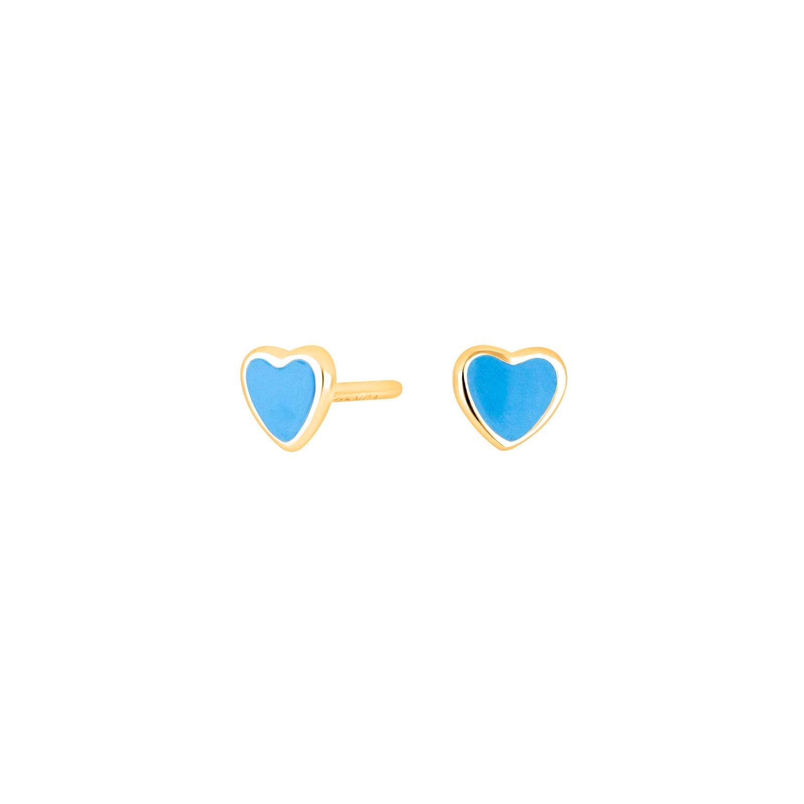 Silver ear studs hearts w/ blue enamel