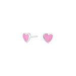 Rhod. silver earrings hearts w/pink enamel
