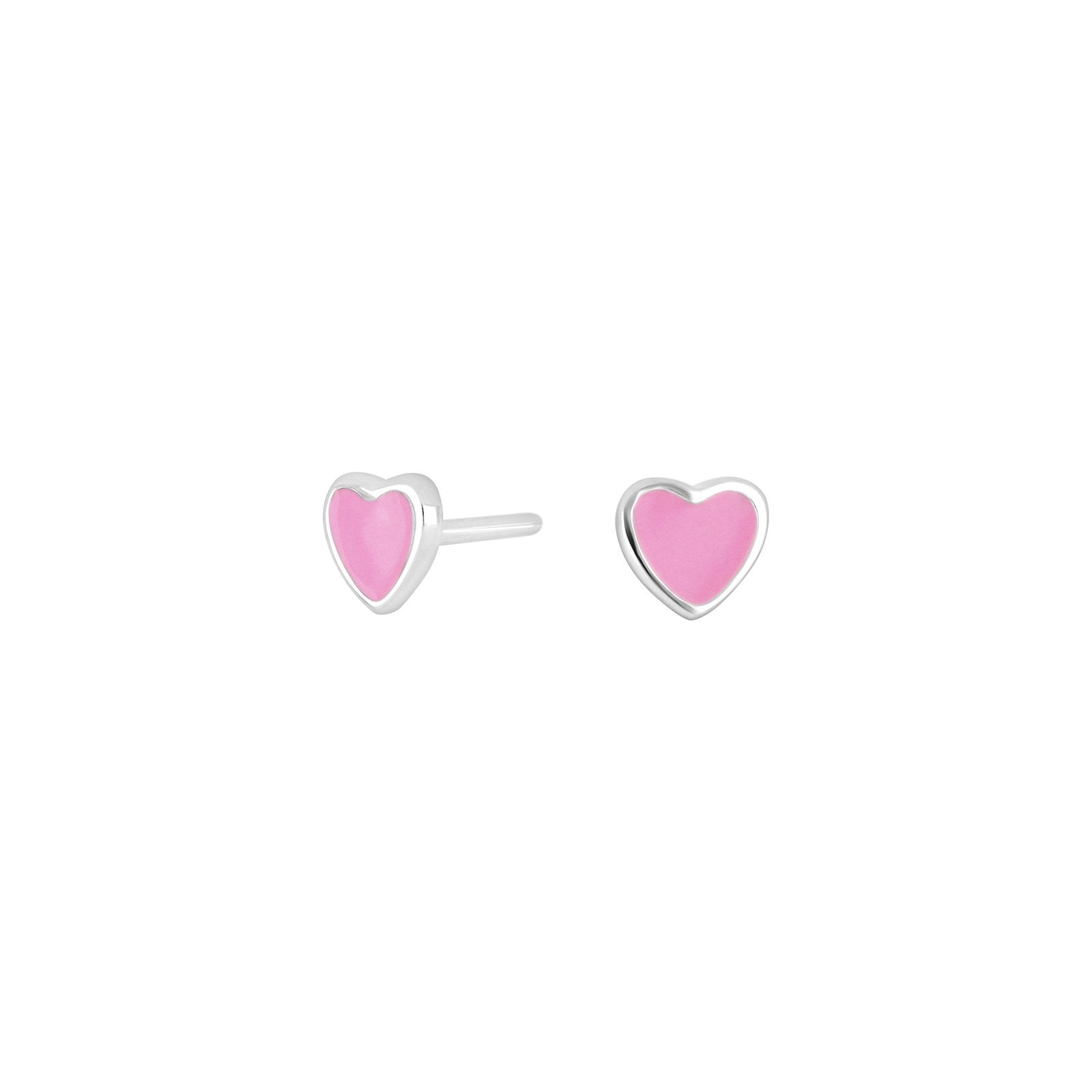 Rhod. silver earrings hearts w/pink enamel
