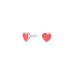 Rhod. silver earrings hearts w/red enamel