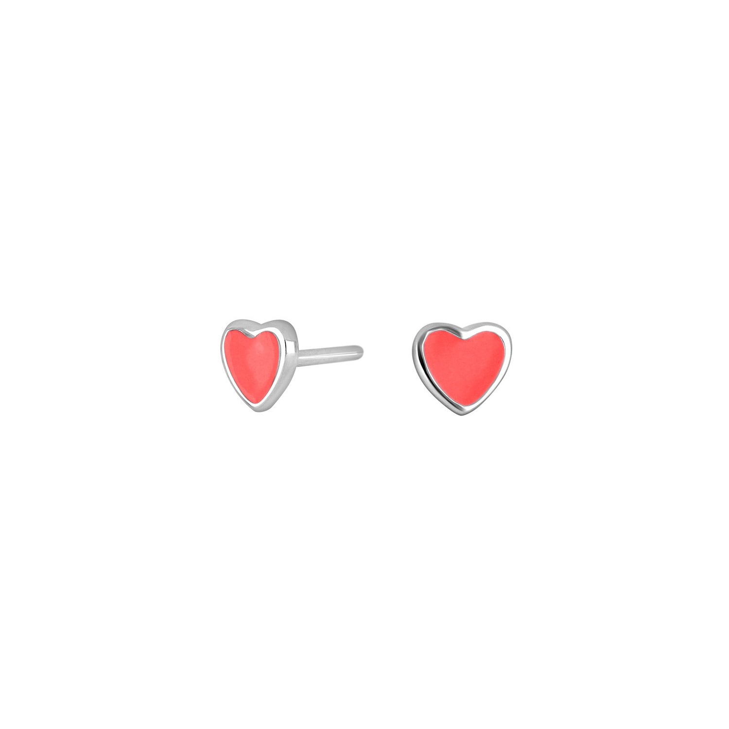 Rhod. silver earrings hearts w/red enamel