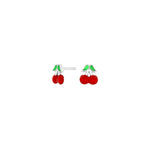 Rhod. silver earrings cherry w/enamel