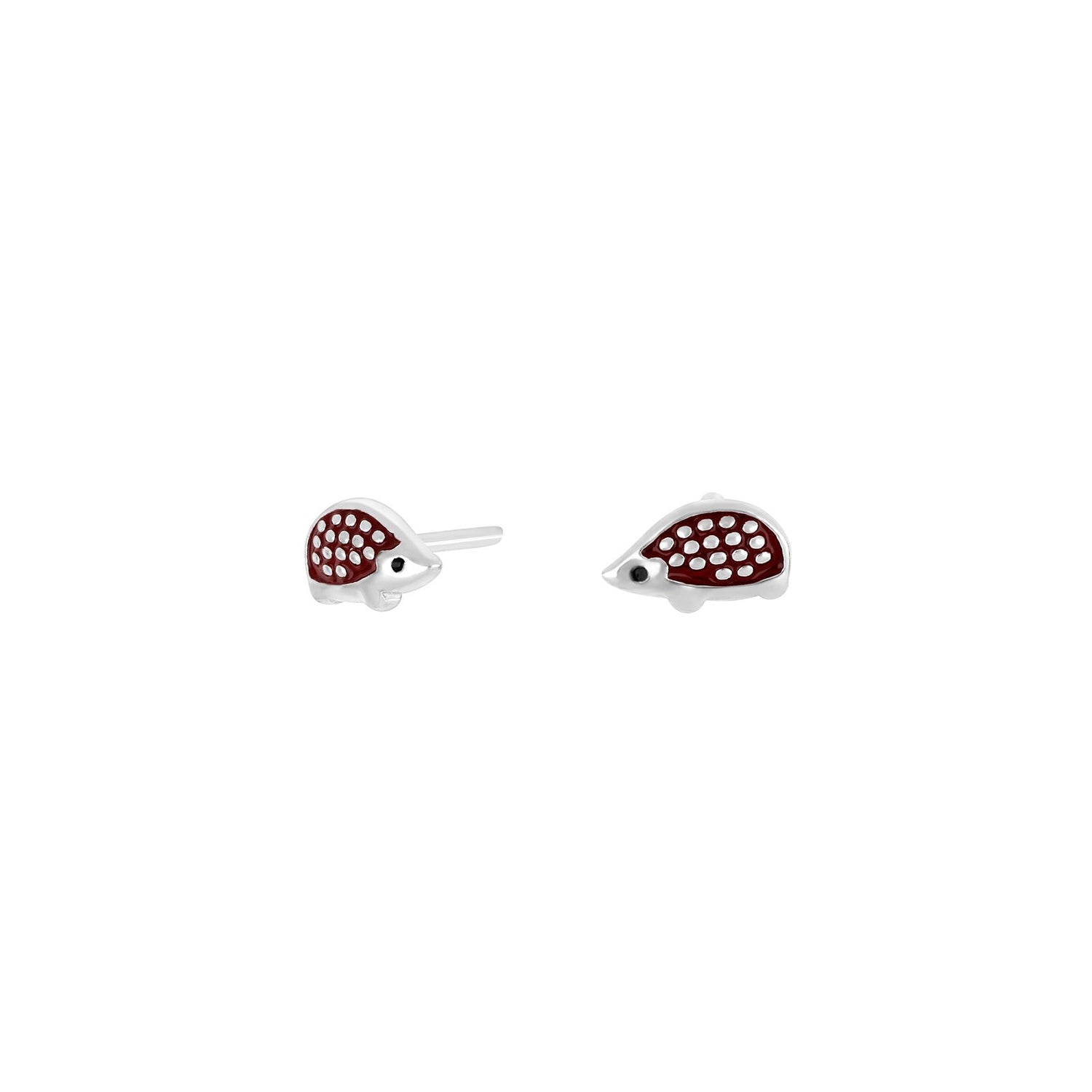 Rhod. Silberohrringe Igel m/rot Emaille