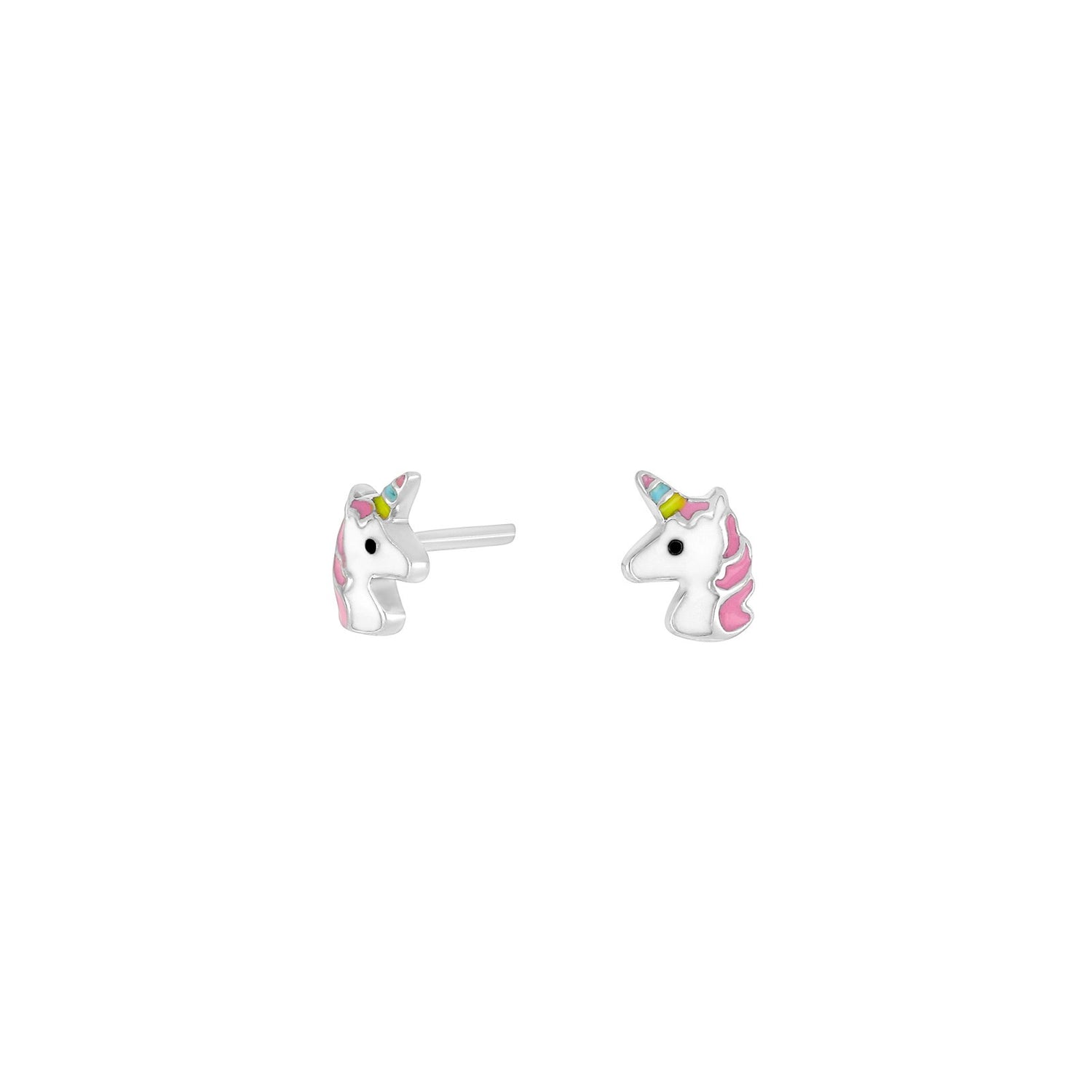 Rhod. Silberohrringe Einhorn m/Emaille