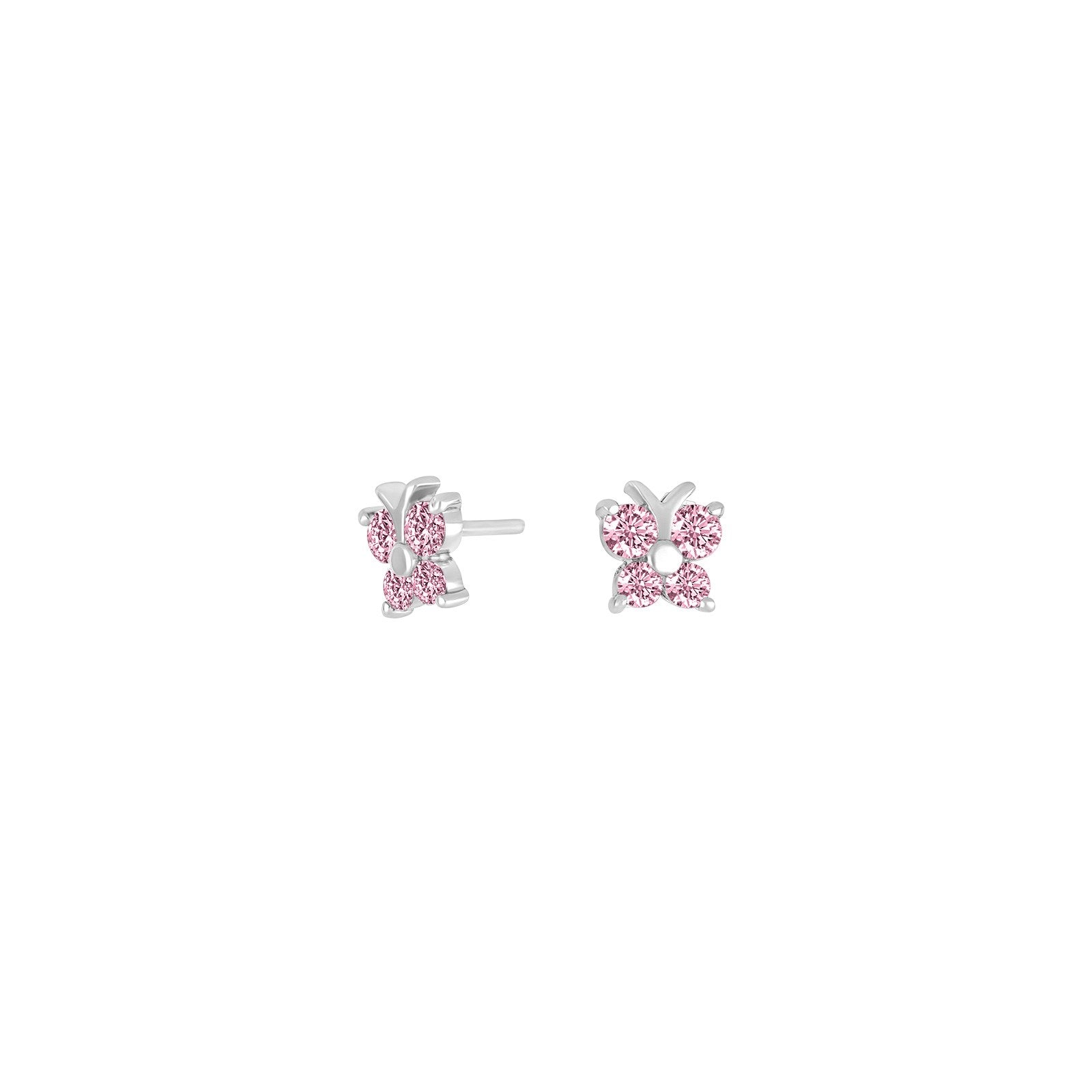 Rhod. silver earrings butterfly w/pink cz