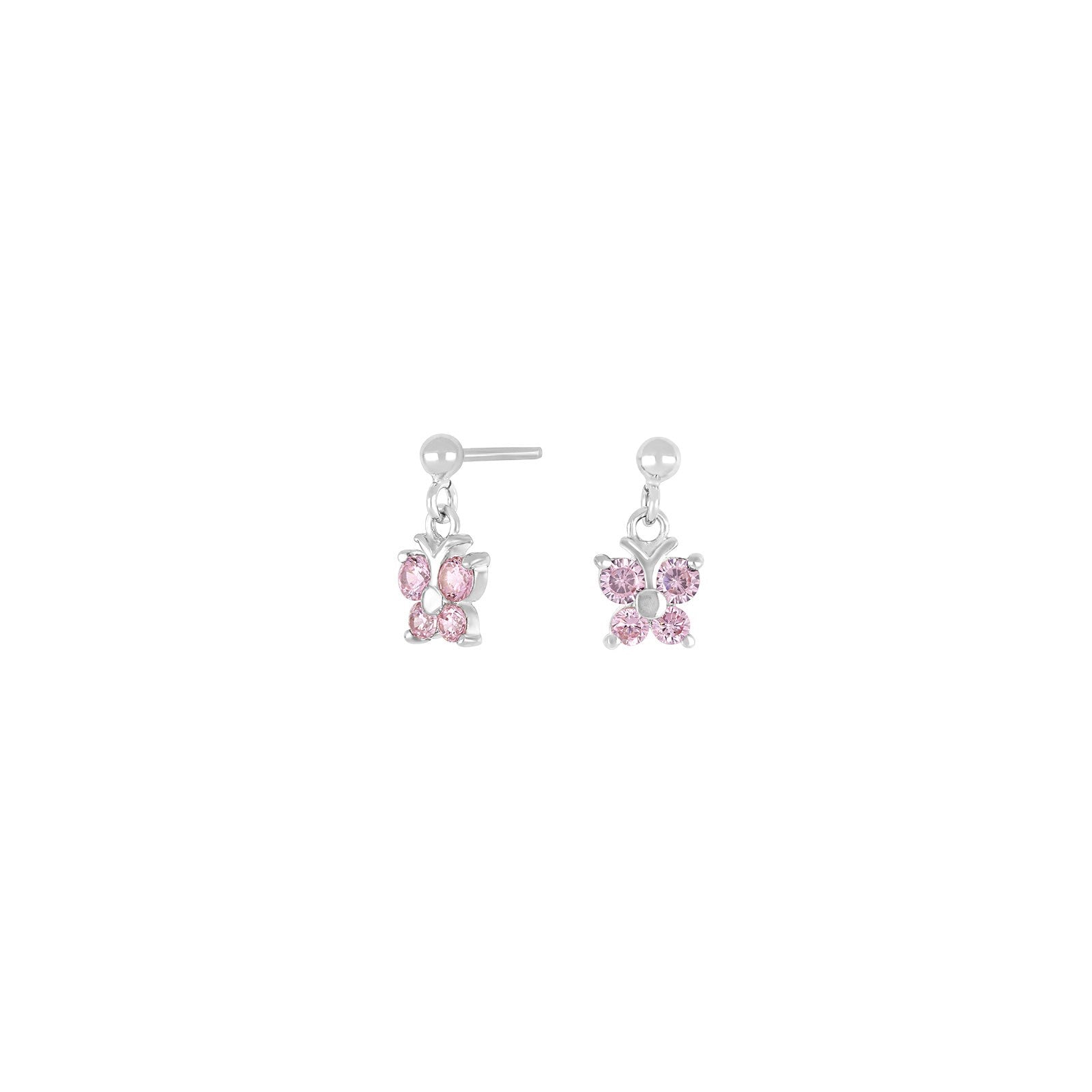 Rhod. silver earrings butterfly w/pink cz