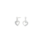 Rhod. silver earrings heart w/cz