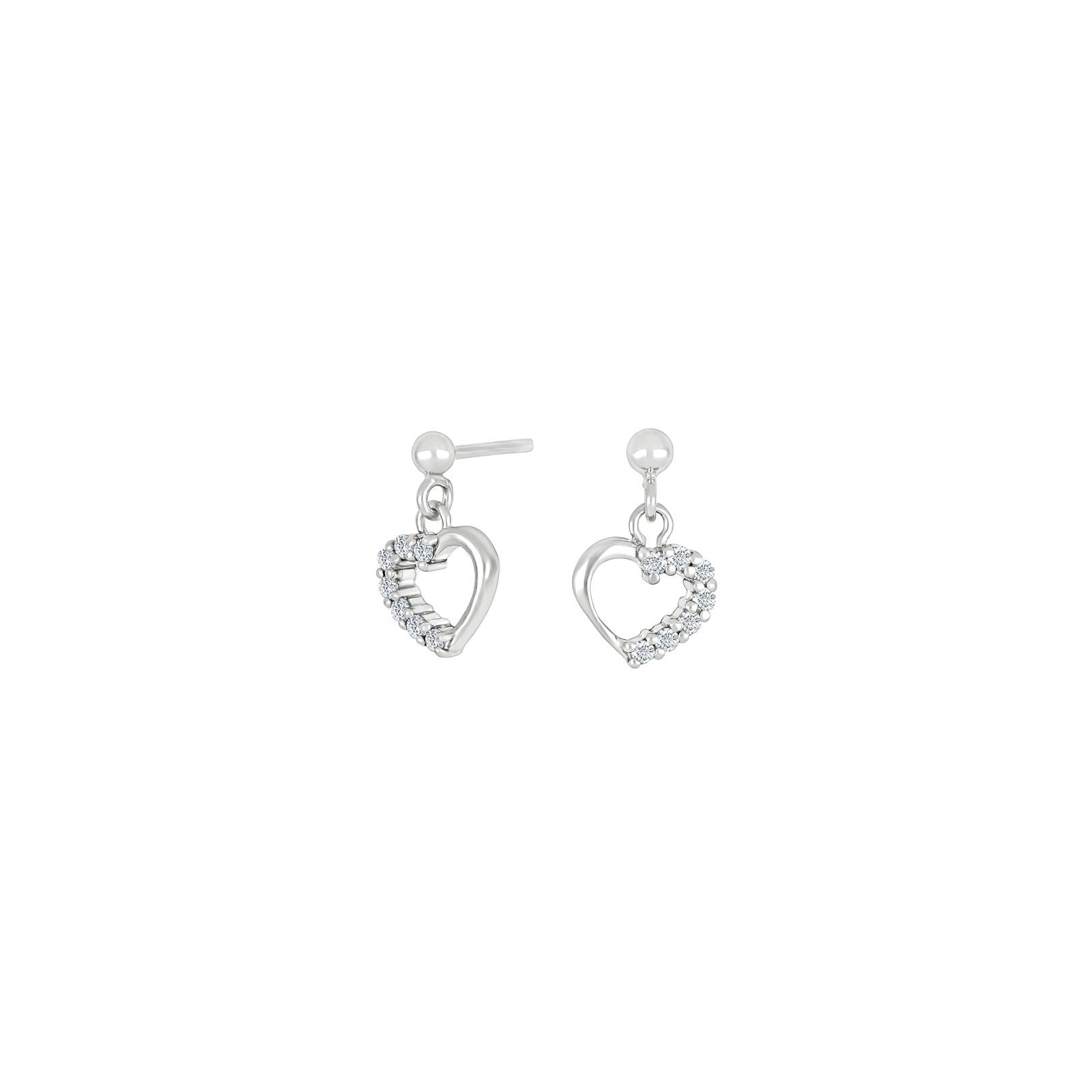 Rhod. silver earrings heart w/cz