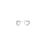 Rhod. silver earrings heart w/pink cz