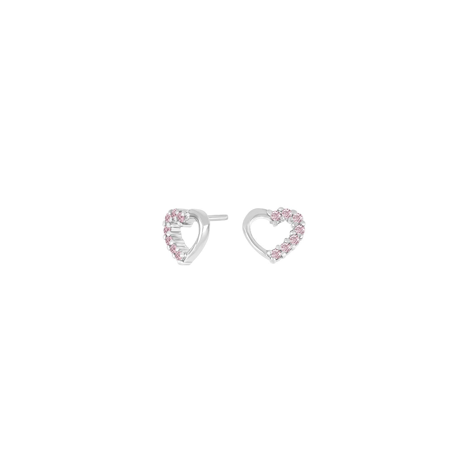 Rhod. silver earrings heart w/pink cz