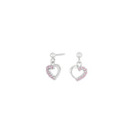 Rhod. silver earrings heart w/pink cz