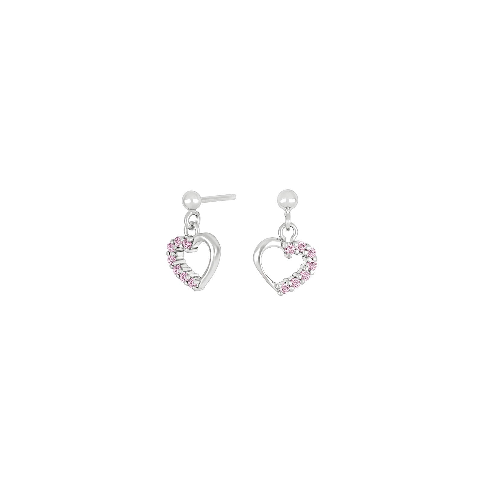 Rhod. silver earrings heart w/pink cz