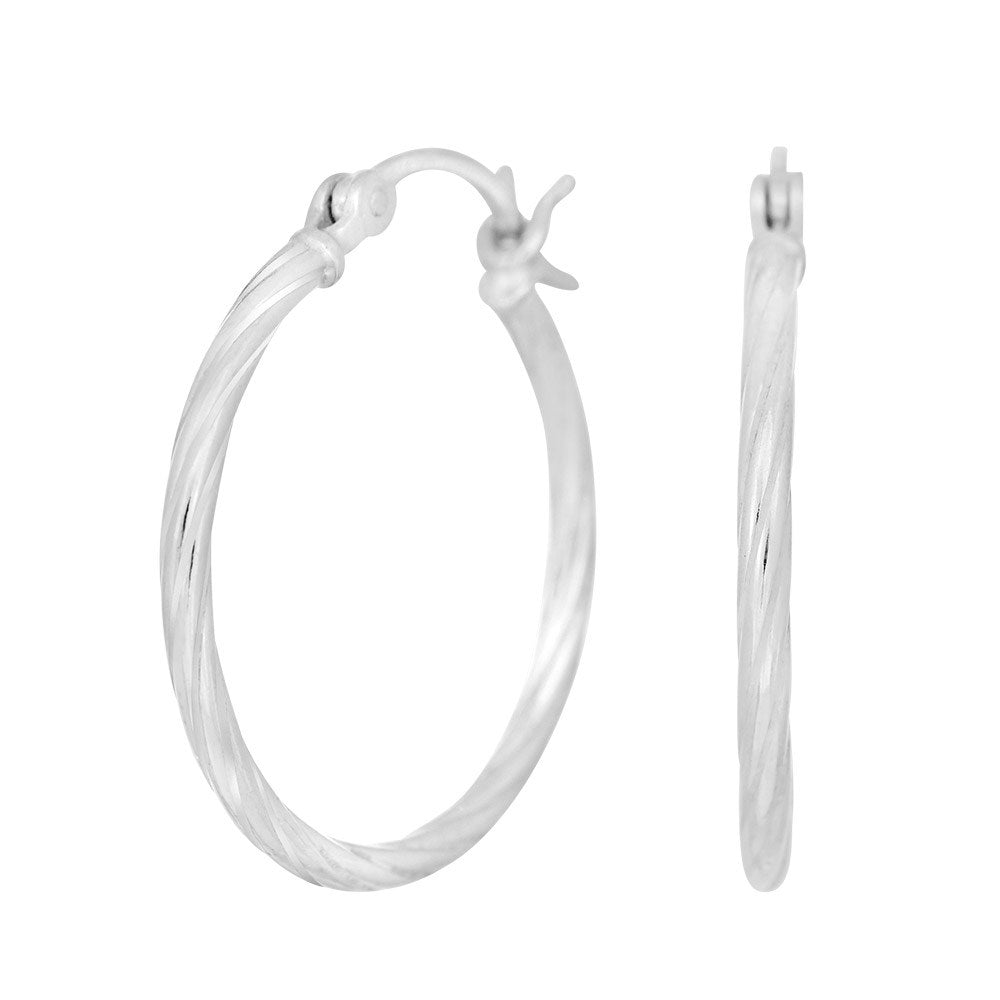 Rhodium-plated silver hoops 25mm TREND52