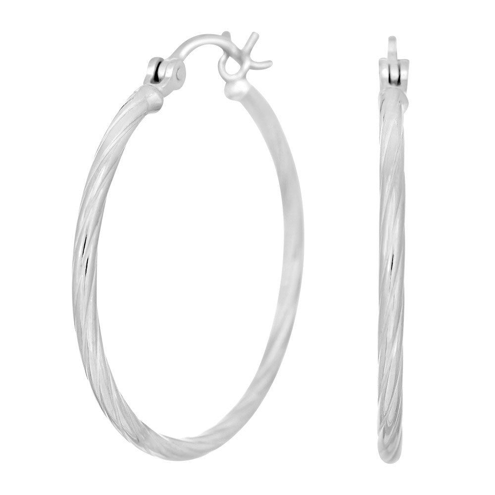 Rhodium-plated silver creole 30mm TREND52