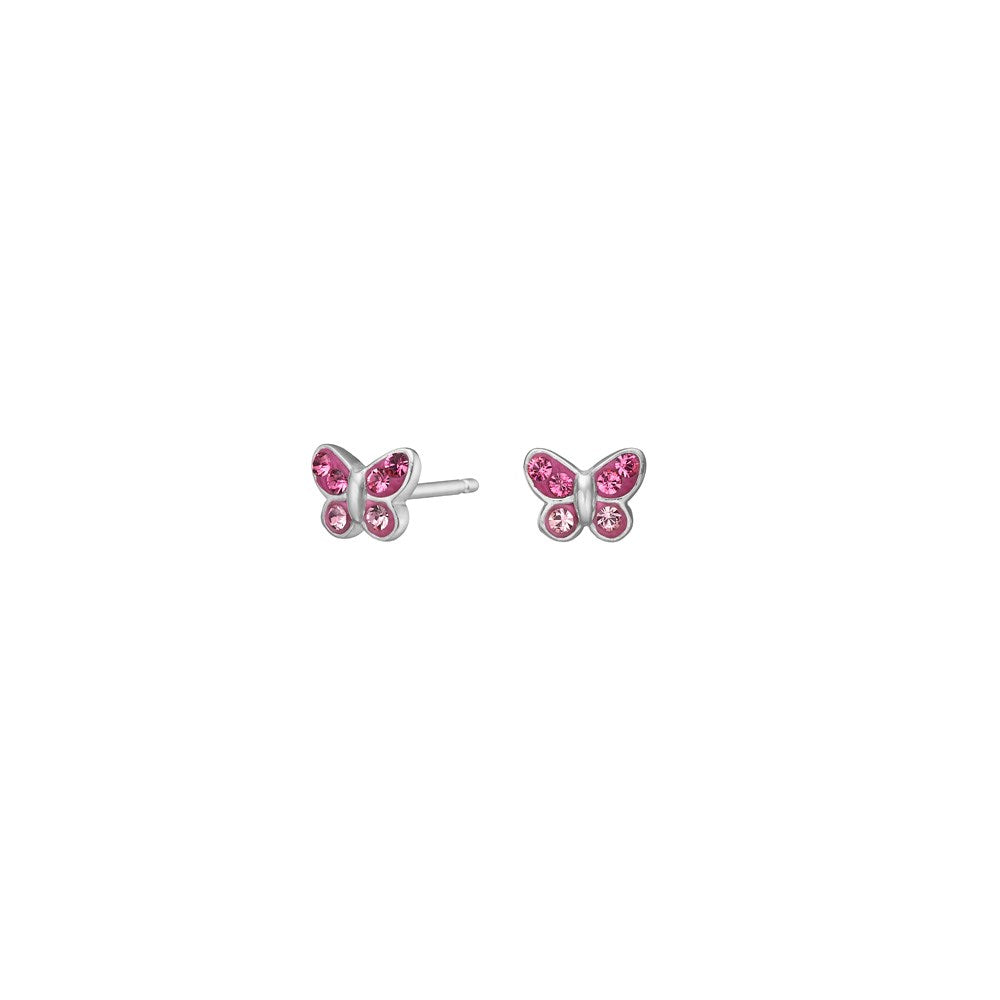 Rhodinierte Silber Ohrstecker Schmetterling m. Rosa cz