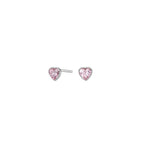 Rhodinierte Silber Ohrstecker Herz  m. Rosa cz