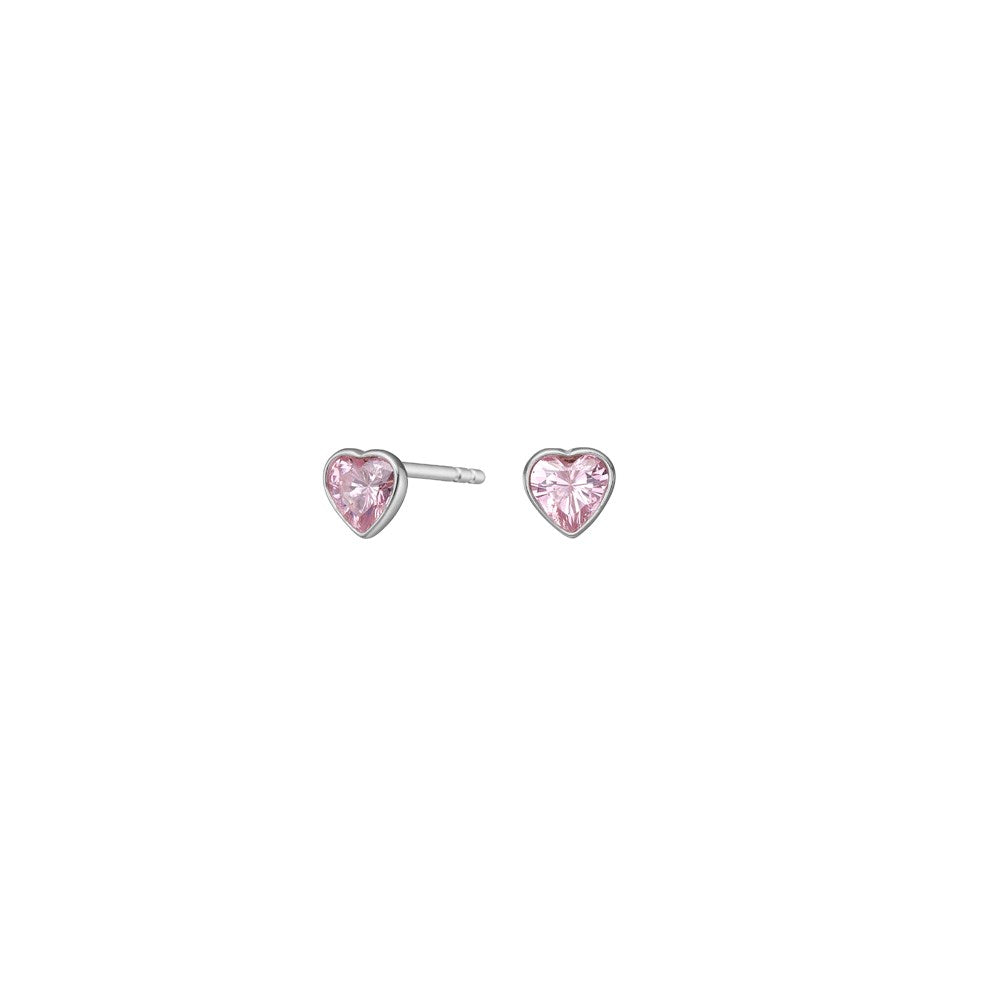 Rhodinierte Silber Ohrstecker Herz  m. Rosa cz