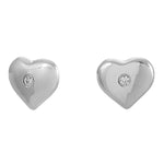 Rhod. silver earrings heart w/cz 6mm