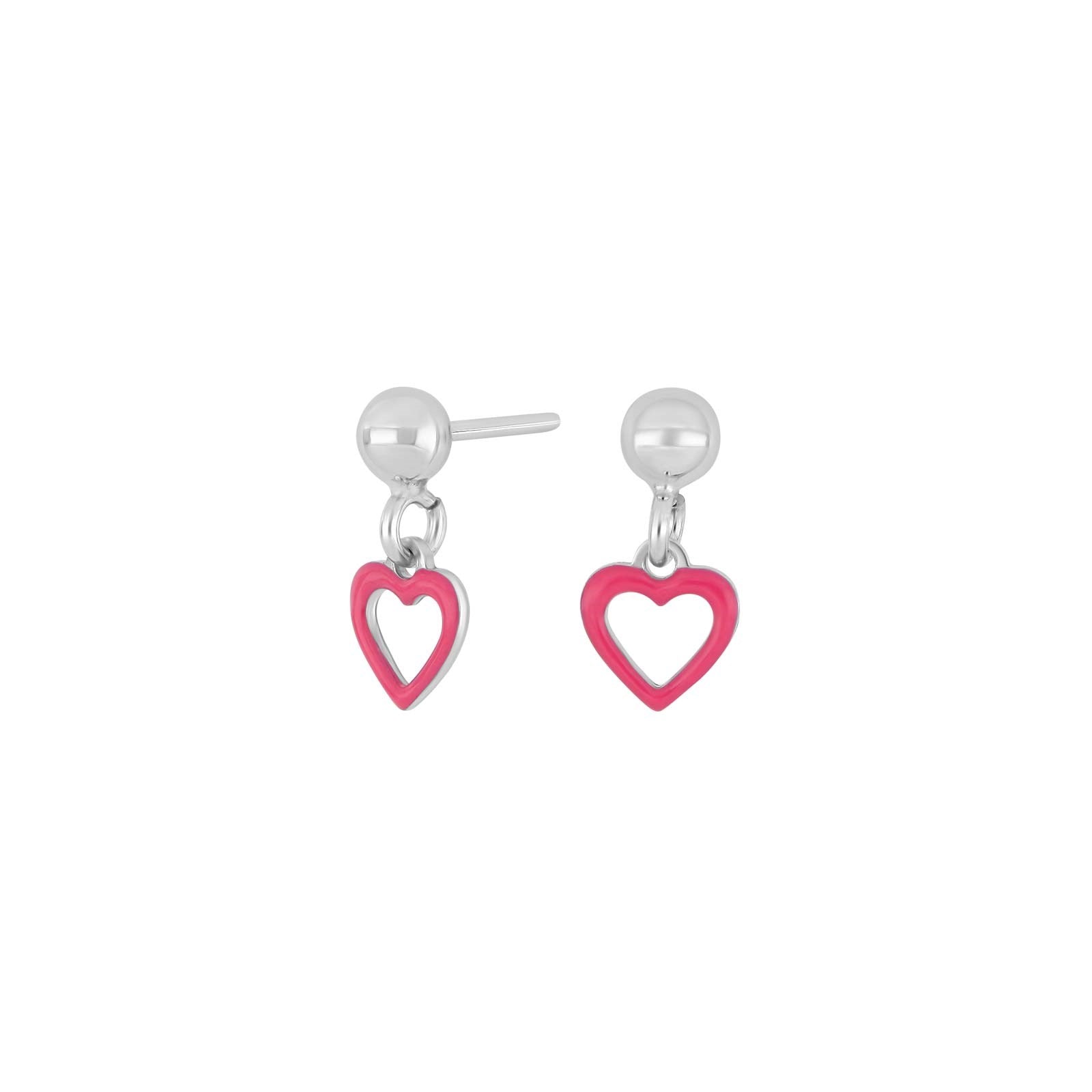 Rhd. Silber Ohrstecker Herz m. Rosa Emaille