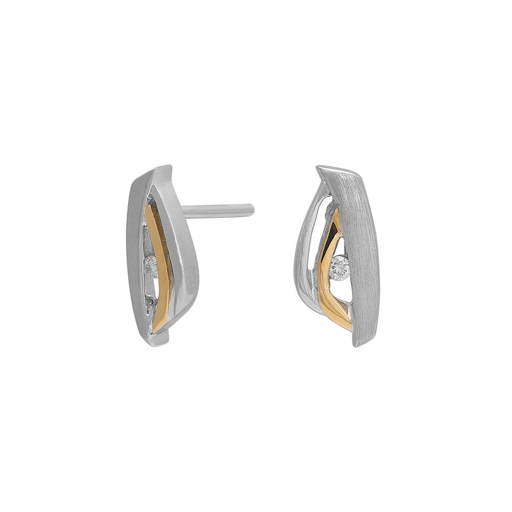 Rhod. S.ohrringe w/dia. 0.04ct. w/p und 8kt.Go