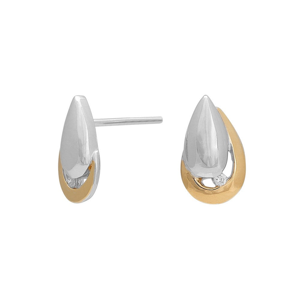 Rhodium-verzilverde oorbellen met diamant 0,015 ct met parel en 8 karaats goud
