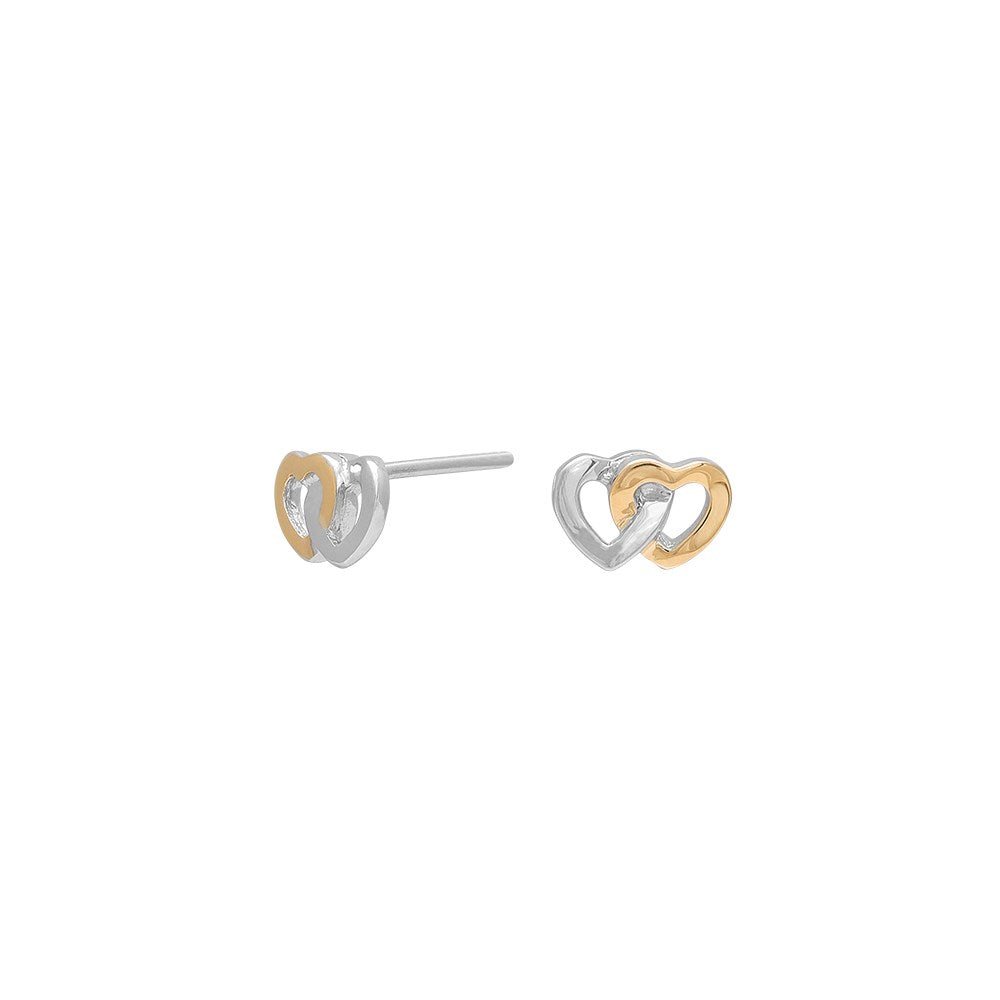 Stab. Silberohrringe Herz und Herz mit 8kt. Gold