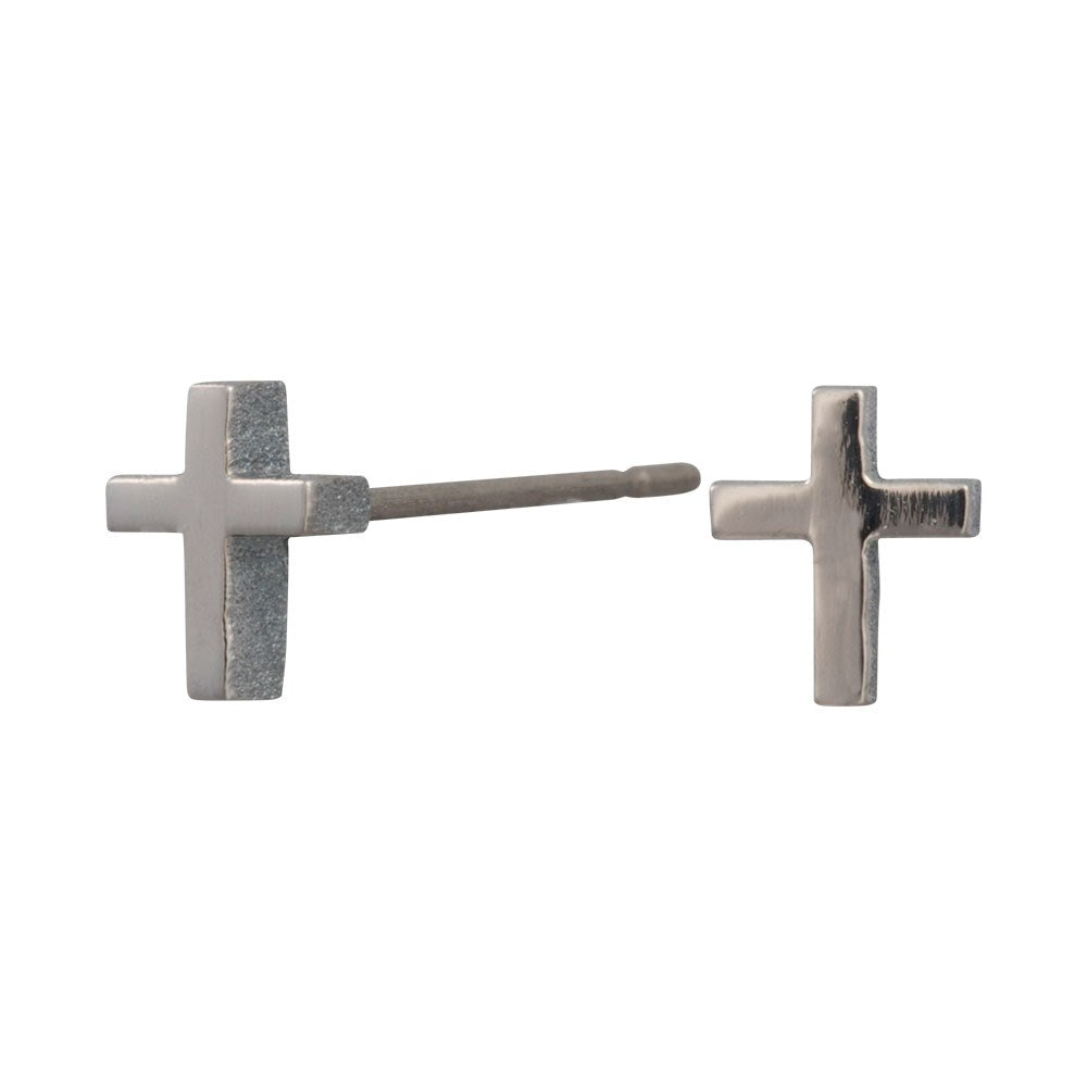 Titanium ear studs cross shape shiny