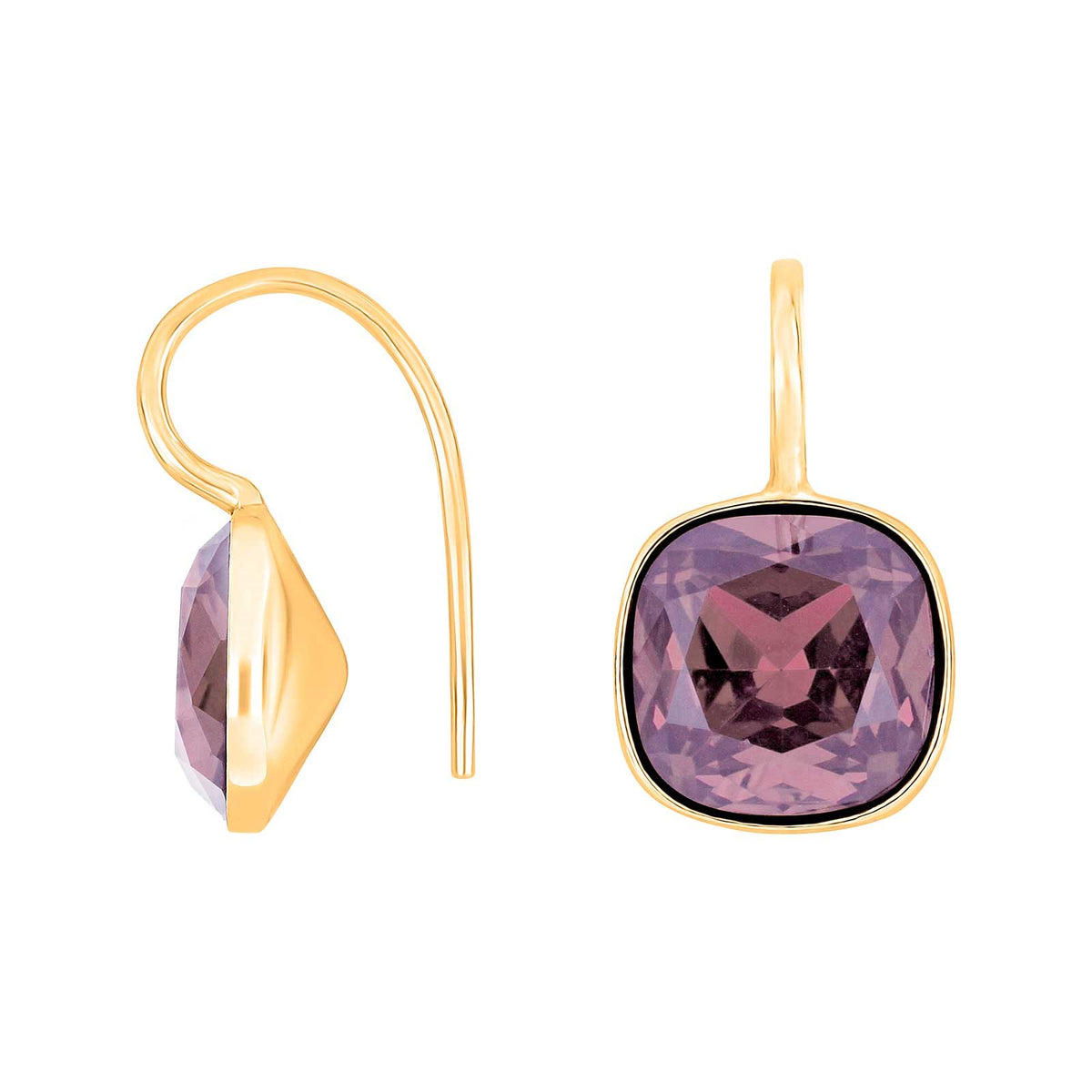Silver ear. w/quartz glass faceted - 70 / Rose gold plated