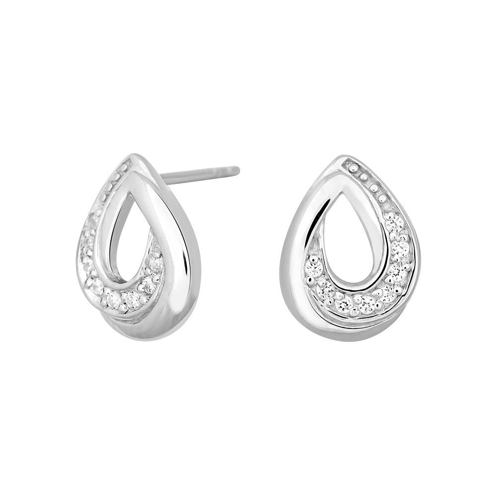 Rhod. silver earrings drop w/cz