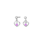 Rhod. silver earrings heart w/pink cz