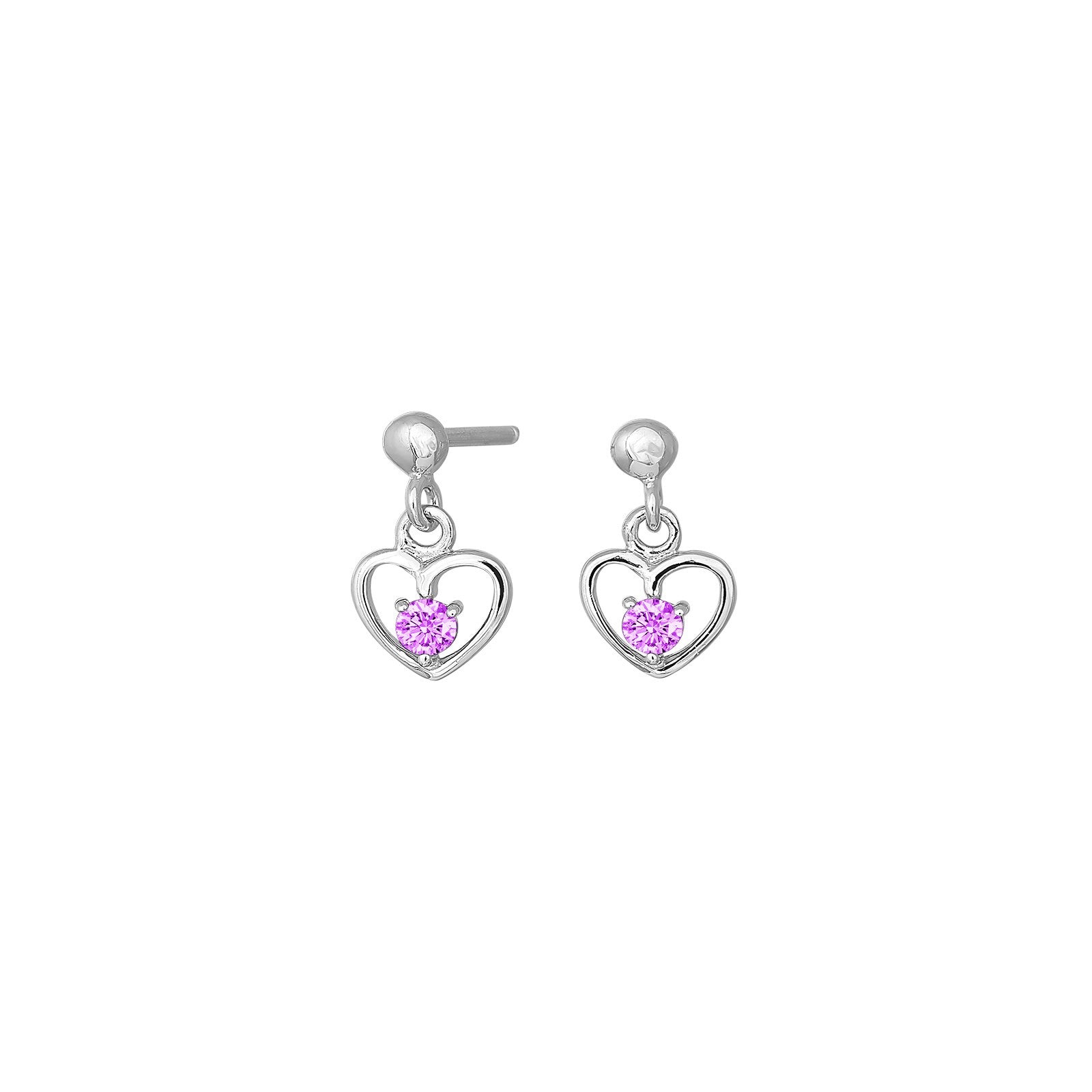 Rhod. silver earrings heart w/pink cz