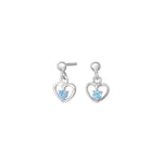 Rhod. silver earrings heart w/light blue cz