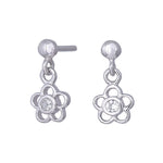 Rhod. silver earrings flower w/cz