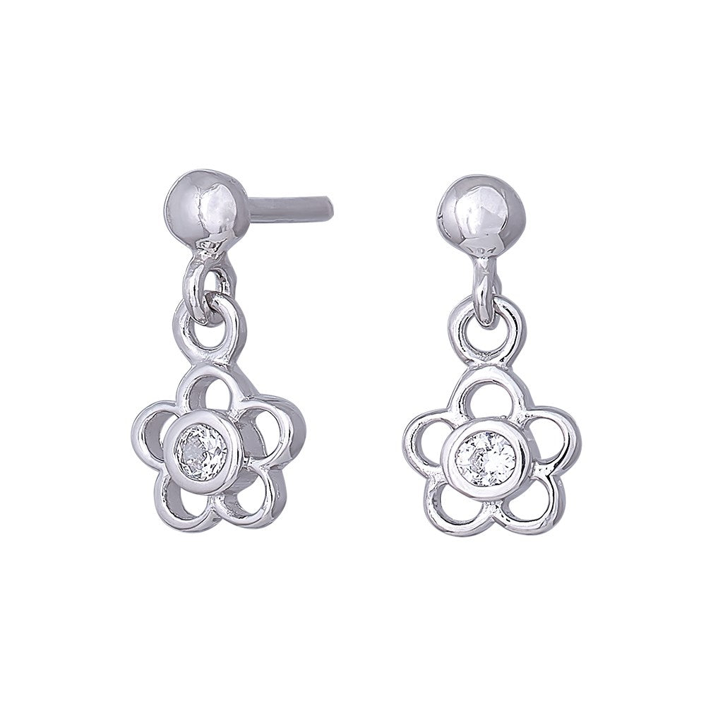 Rhod. silver earrings flower w/cz