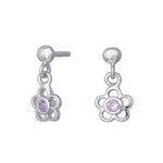 Rhod. silver earrings flower w/pink cz