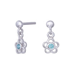 Rhod. silver earrings flower w/light blue cz