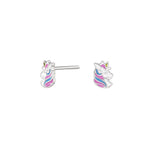 Rhod. silver earrings unicorn w/enamel