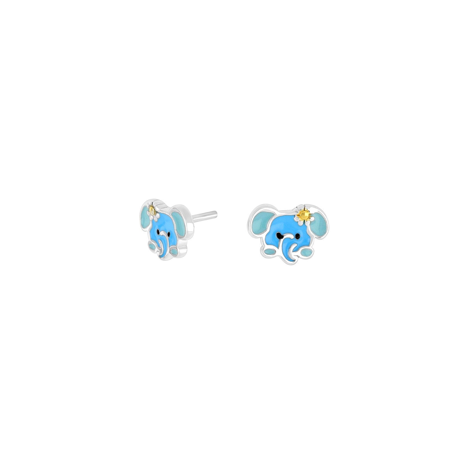 Rhod. silver earrings elephant w/enamel
