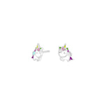 Rhod. silver earrings unicorn w/enamel