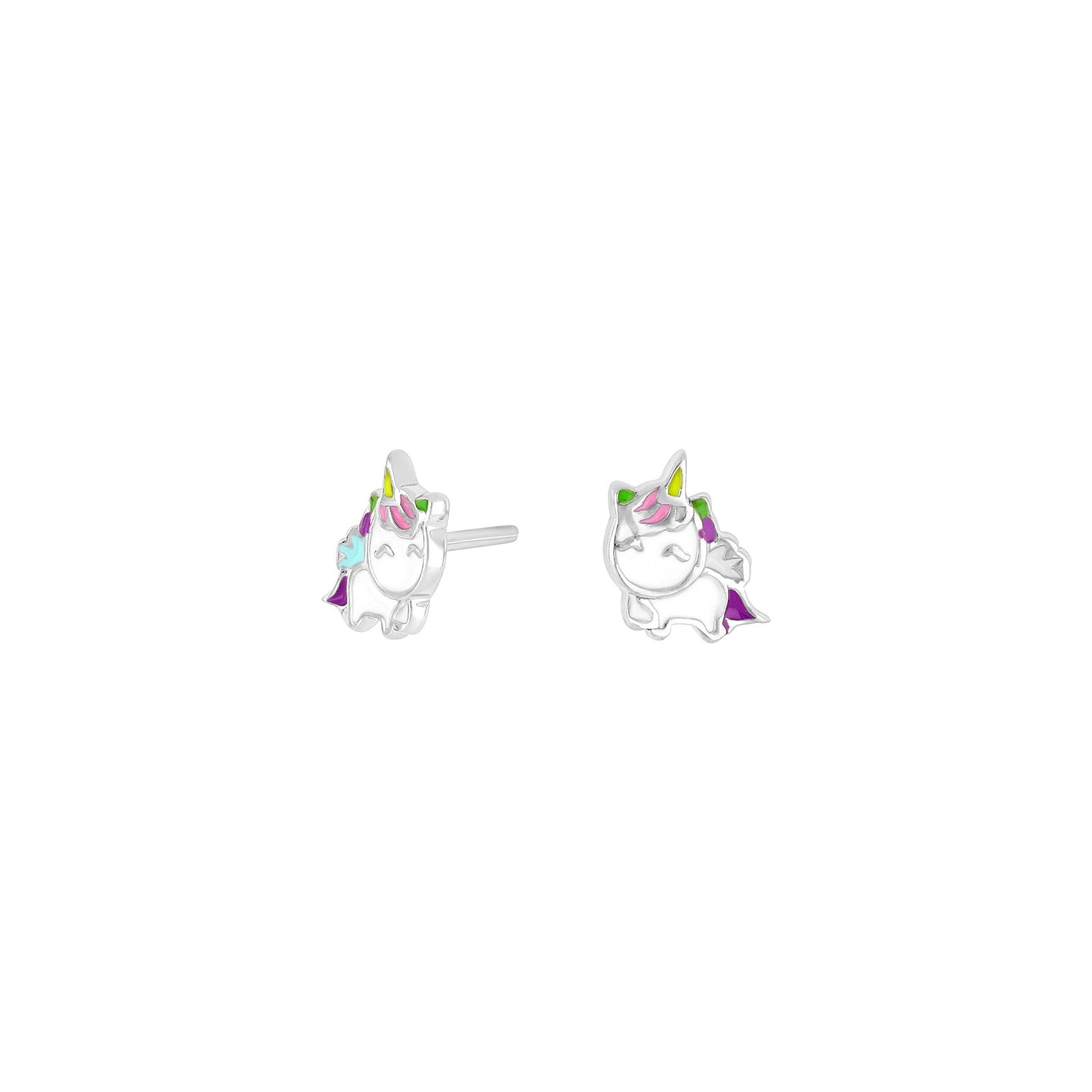Rhod. silver earrings unicorn w/enamel