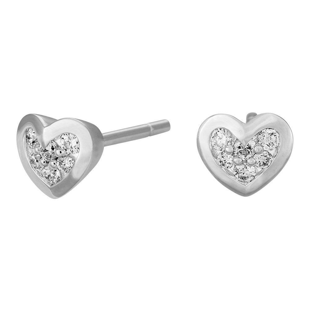 14 kt. hvg. gold stud earrings heart 0.157 ct w/si