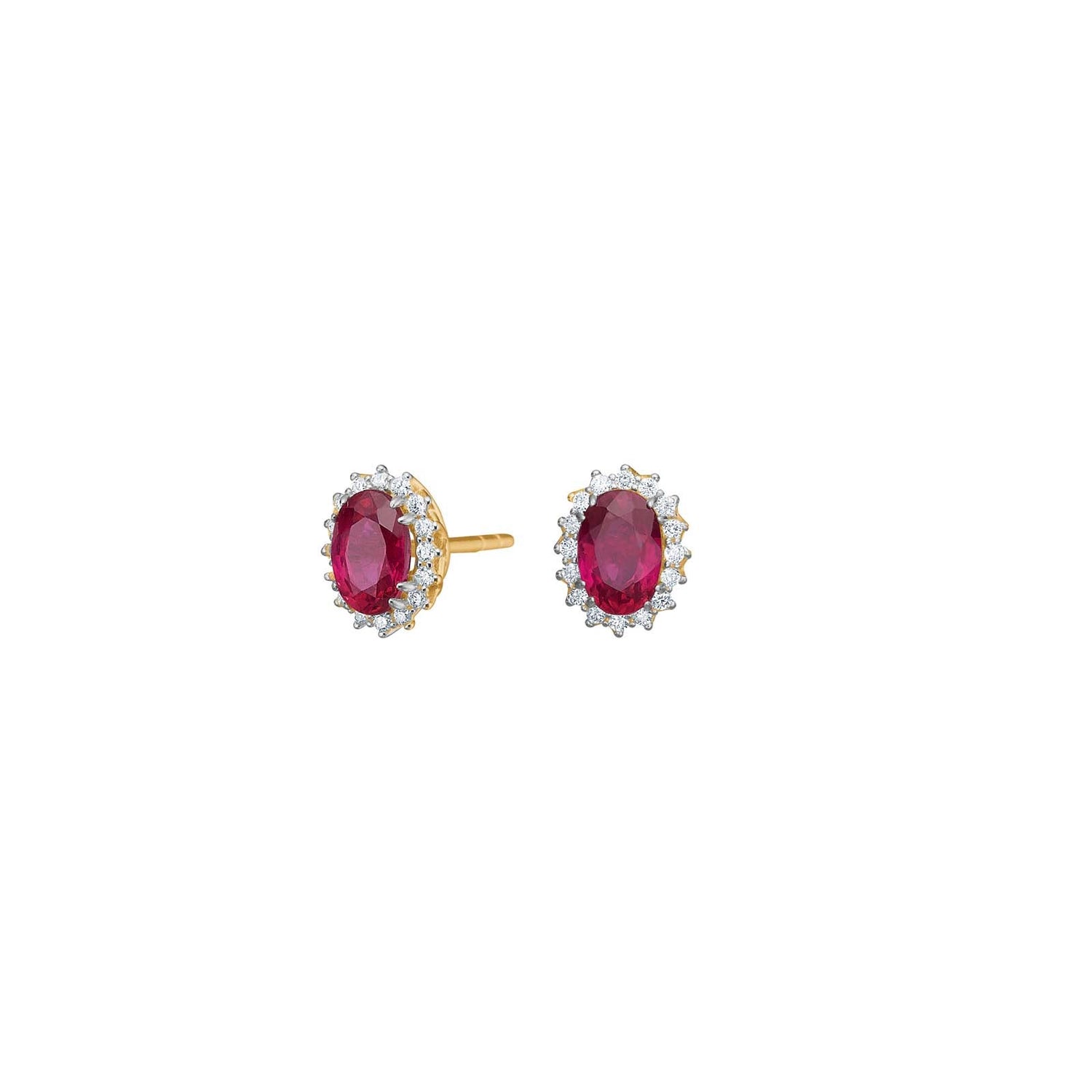 14kt. Goldohrringe m. Rubin und dia 0.128ct W/SI