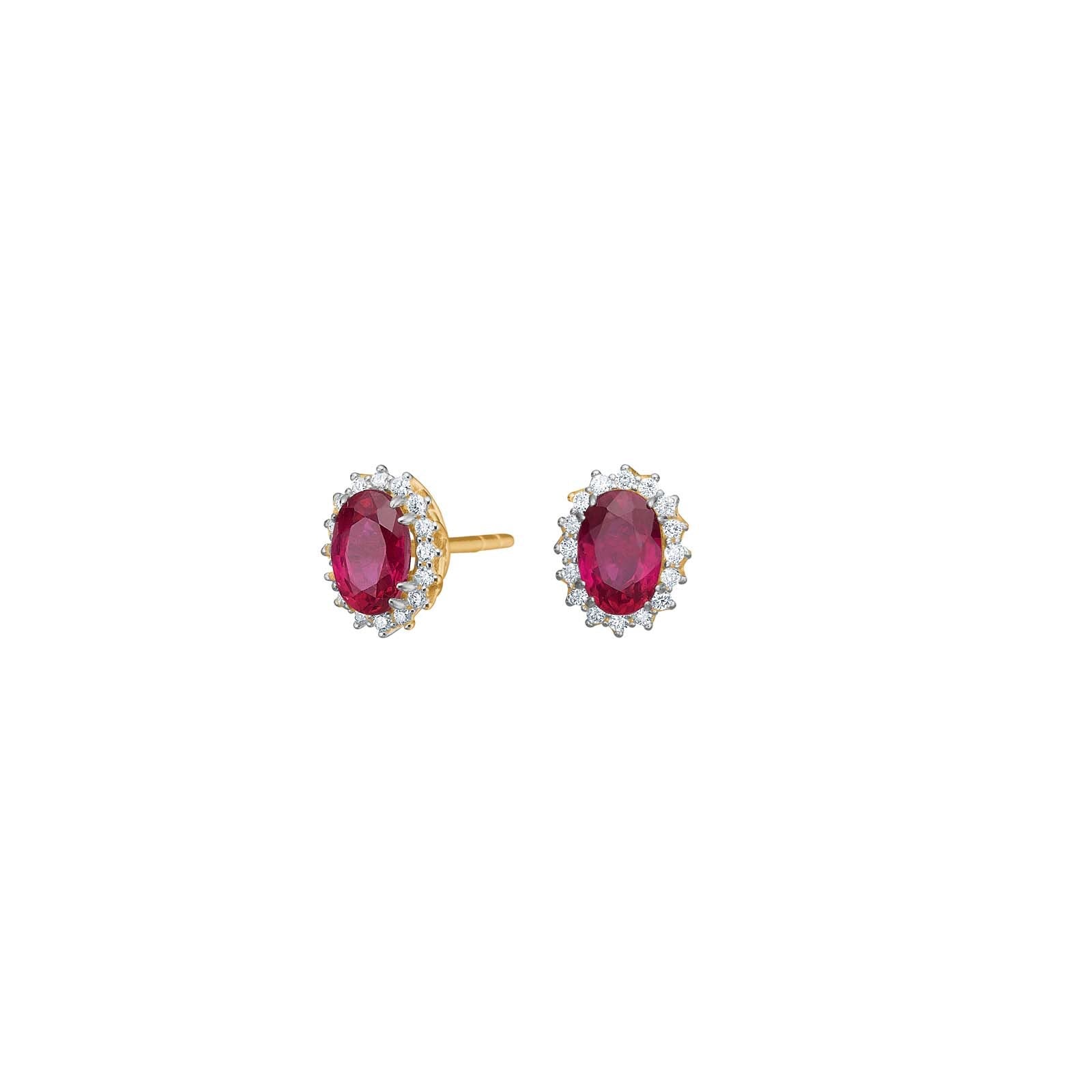 14kt. Goldohrringe m. Rubin und dia 0.128ct W/SI