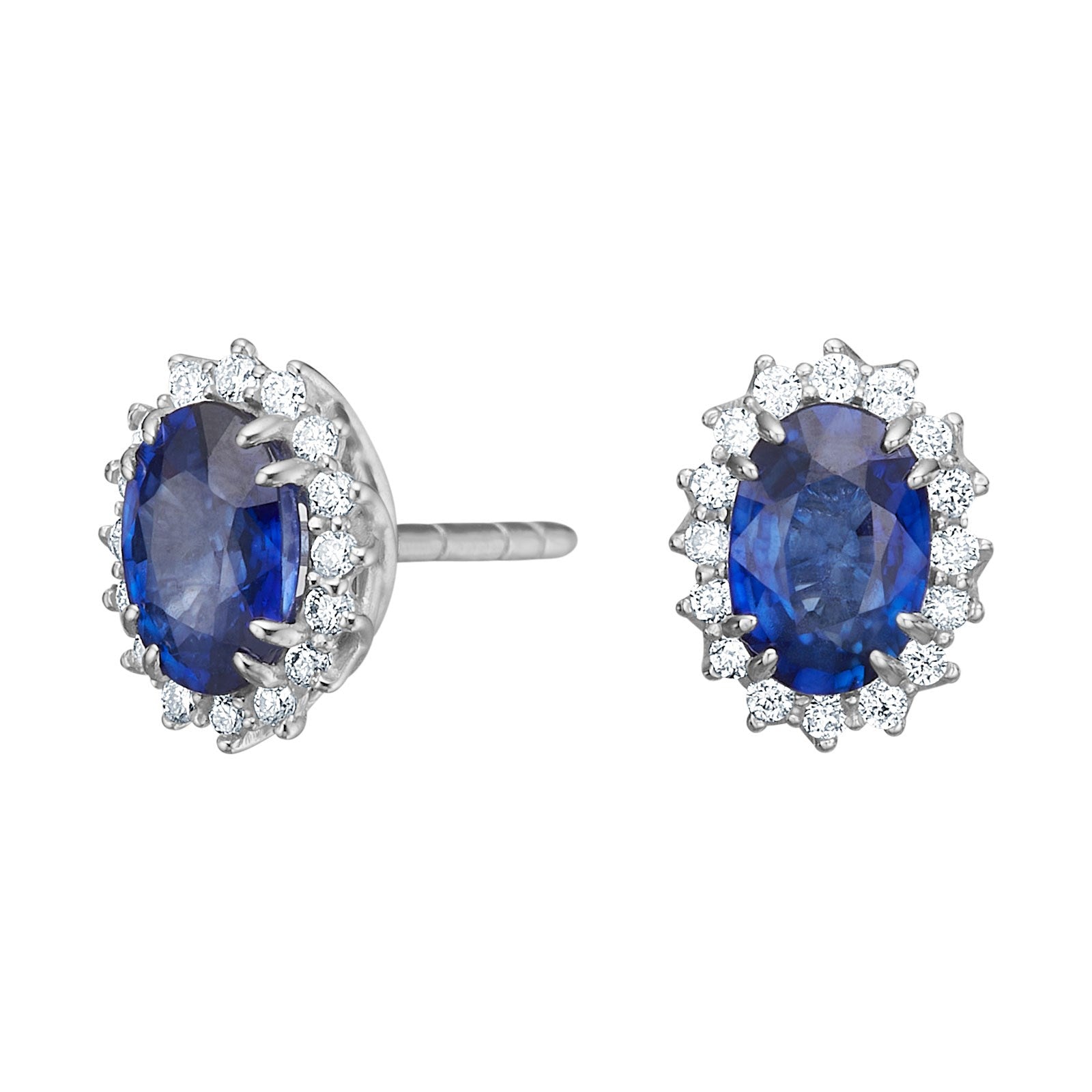 14kt. Weissgoldohrringe  m. Saphir und dia 0.128ct W/SI