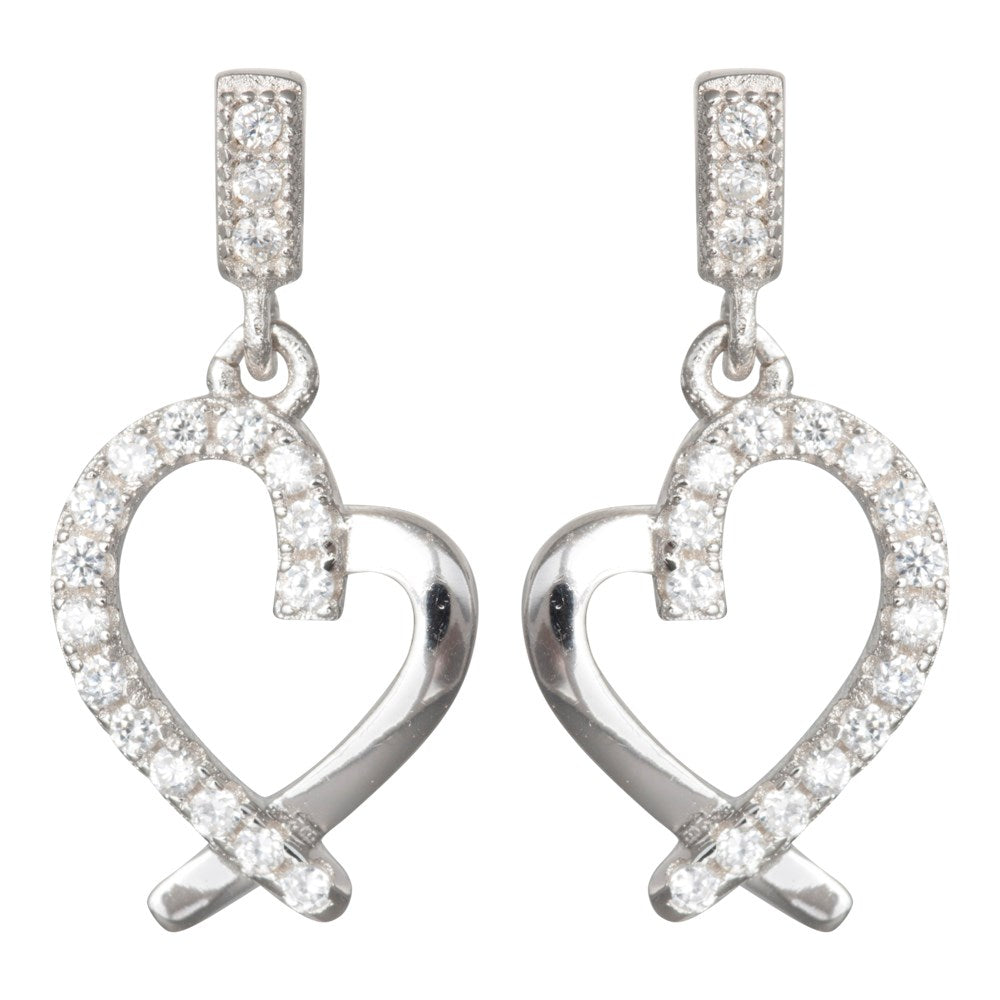 Silver rhodium-plated ear studs heart w. zirconia