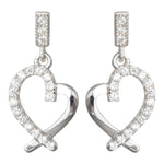 Silver rhodium-plated ear studs heart w. zirconia